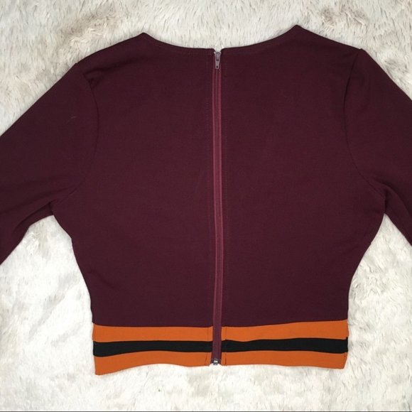 privy V Neck Long Sleeve Crop Top 70’s Style Plum Purple Orange Size Small - Picture 3 of 5